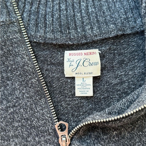 J.Crew Men’s Dark Gray Rugged merino wool-blend marled half-zip sweater size L - Picture 3 of 7